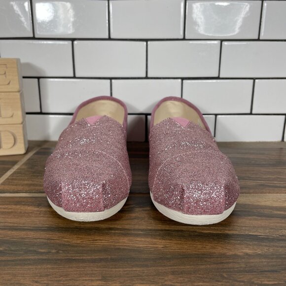 Toms Classic Womens Size 5.5 Shoes Rose Glow Iridescent Glitter Slip On Flats - Picture 2 of 13